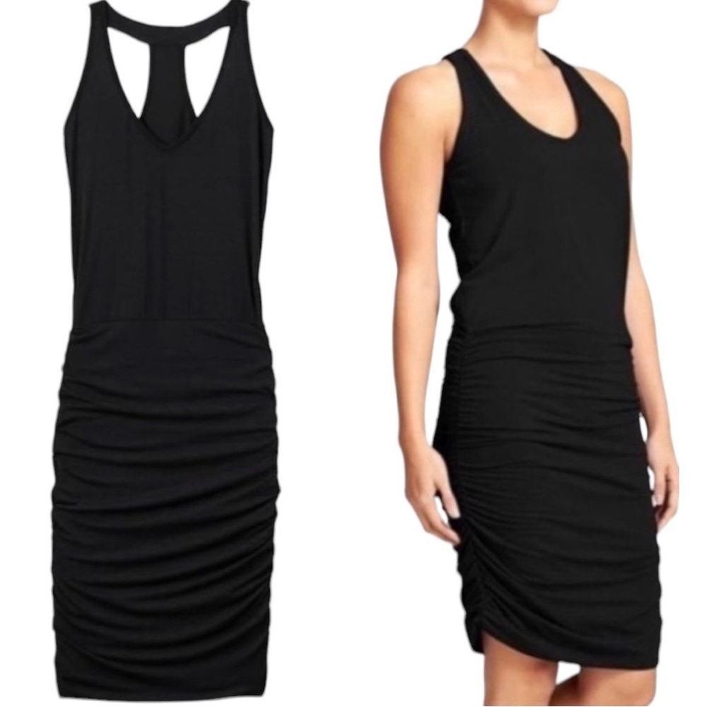 Athleta Racerback Ruched Dress Black Large
